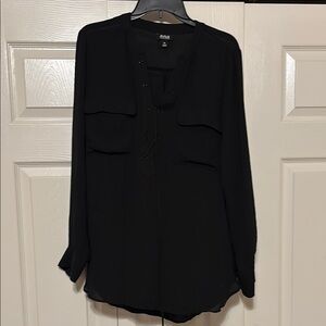 a.n.a Black Boxy Long Sleeve Blouse with Mandarin Collar